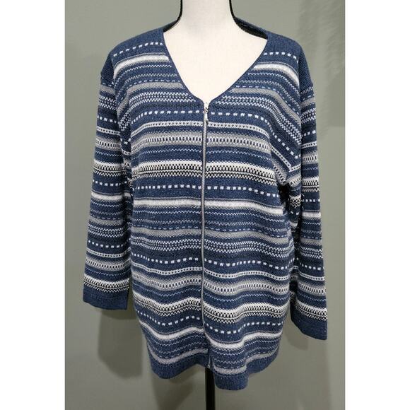 Vintage Spunky‎ Zip-up Sweater Knit Blue Striped Sweater Size 1X - Picture 1 of 5